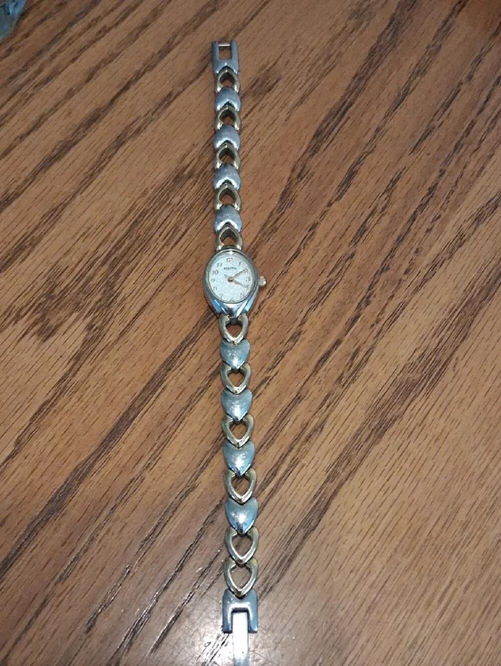 Bulova Two-Tone Heart Link Bracelet Watch in Silver and Gold
